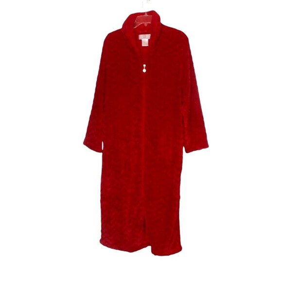 Karen Neuburger Robe Plush Fleece Red Chevron Full Zip Size L NWT - Picture 2 of 5